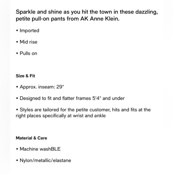 AK ANNE KLEIN WOMENS PETITE Silver Sequin PULL ON Pant NWT - Picture 3 of 11